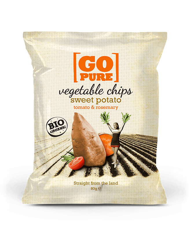 Go Pure Gemüsechips aus Süßkartoffeln, Tomaten und Rosmarin 80 g Kulinarik Go Pure