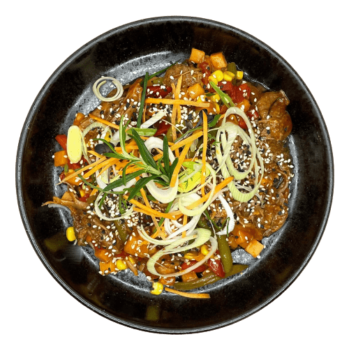 #F36 Pulled BBQ Turkey mit Süßkartoffel-Gemüsepfanne & Wildreis Fleisch Season Family 